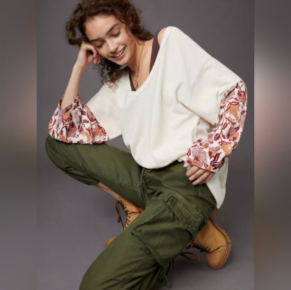 Anthropologie Annette Floral‎ Sleeve Relaxed Oversized Top Women's M Boho